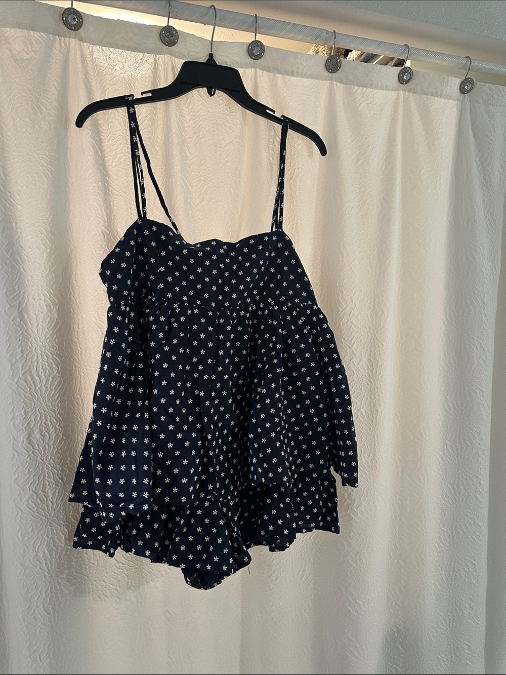 Navy Floral Tiered Spaghetti-Strap Romper
